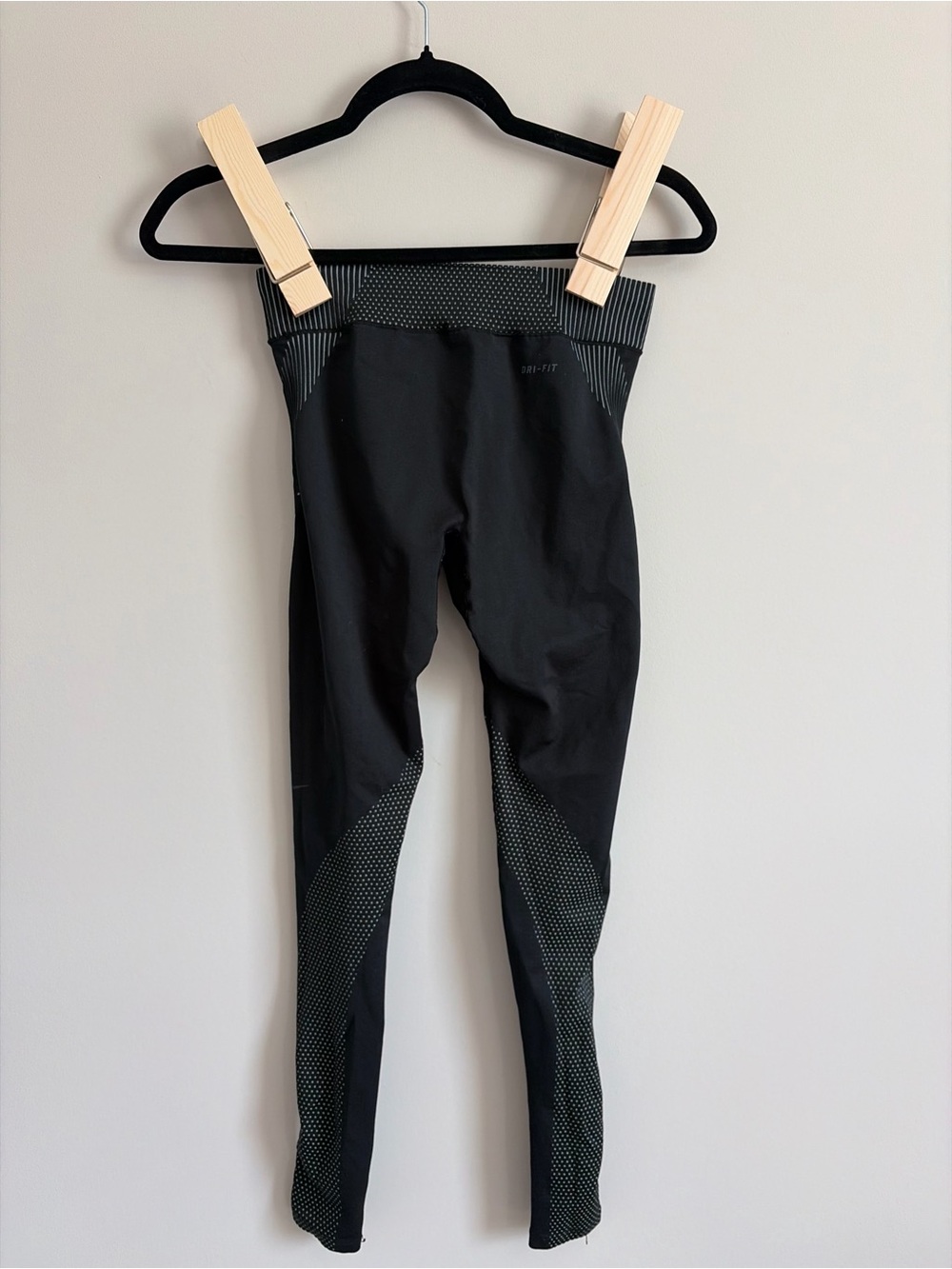 Nike Black Leggings with Gray Pinstripe Waistband